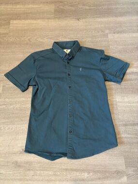 Father Sons Stretch Slim Fit Short Sleeve Button Up Shirt Sz Large Blue Dad
